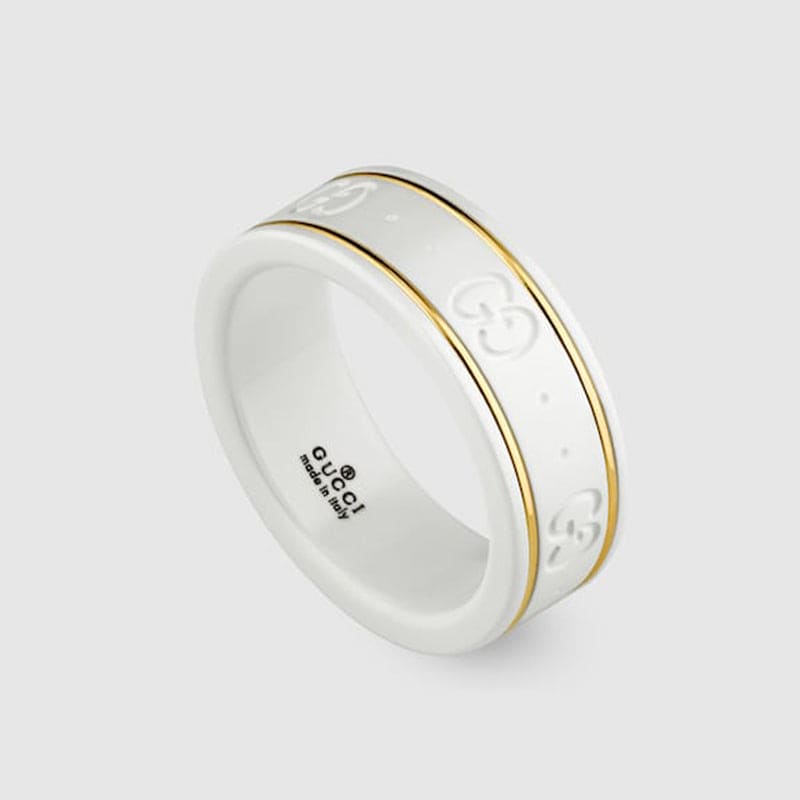 18K Double Gucci Icon White Zirconia Ring