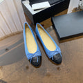 CHANEL BALLET FLATS BLUE BLACK LAMBSKIN