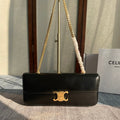 CELINE CHAIN SHOULDER BAG CLAUDE 33 IN BLACK CALFSKIN GOLD HARDWARE