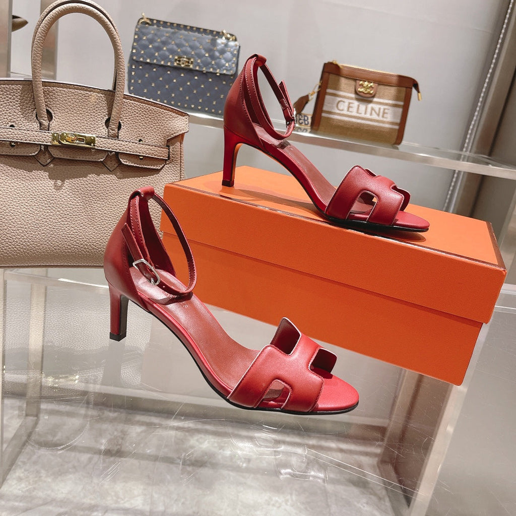 HERMES PREMIERE 70 SANDAL IN CHERRY RED CALFSKIN