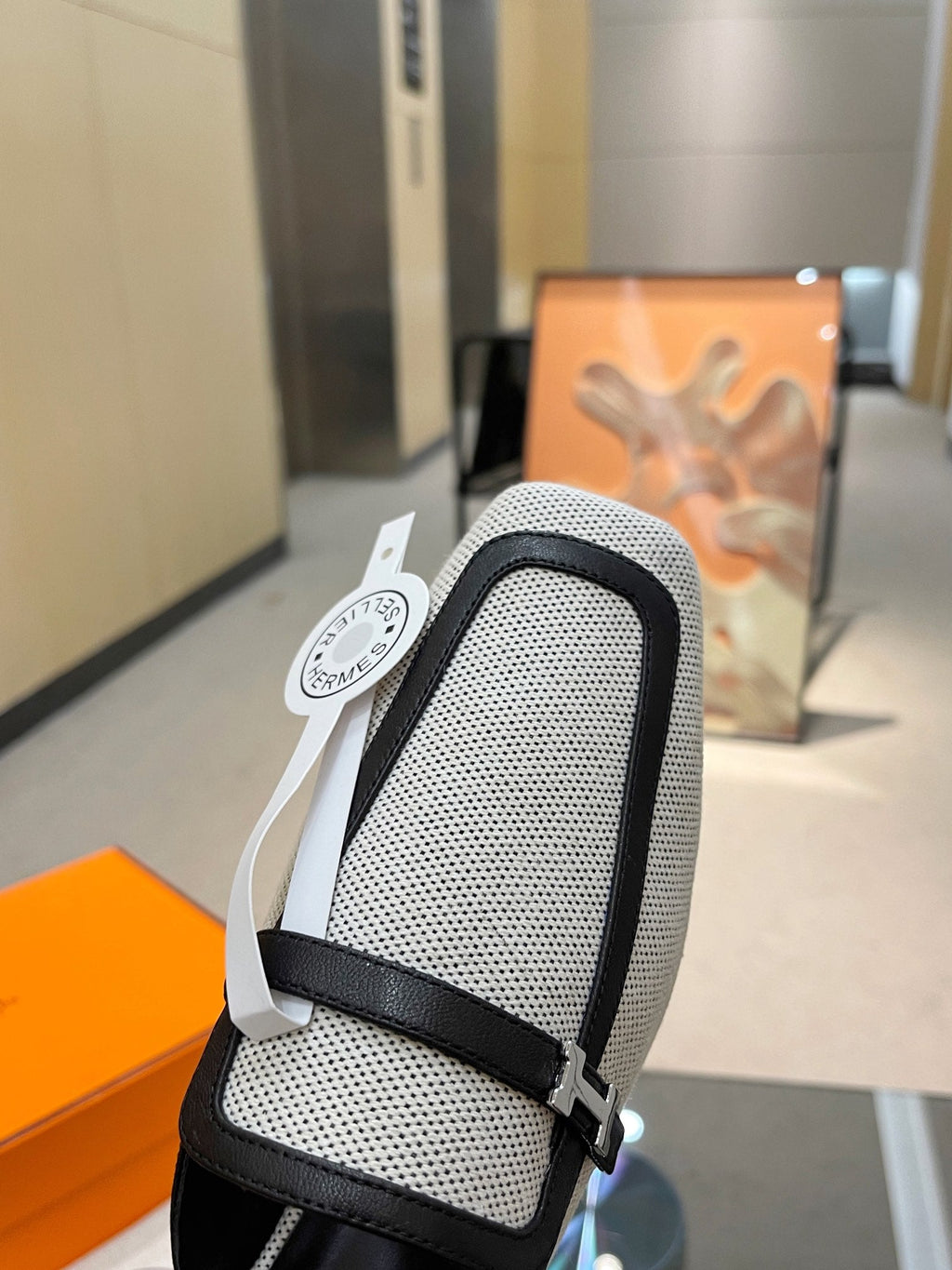 HERMES GROUPIE MULE BLACK MIX SILVER LAMBSKIN