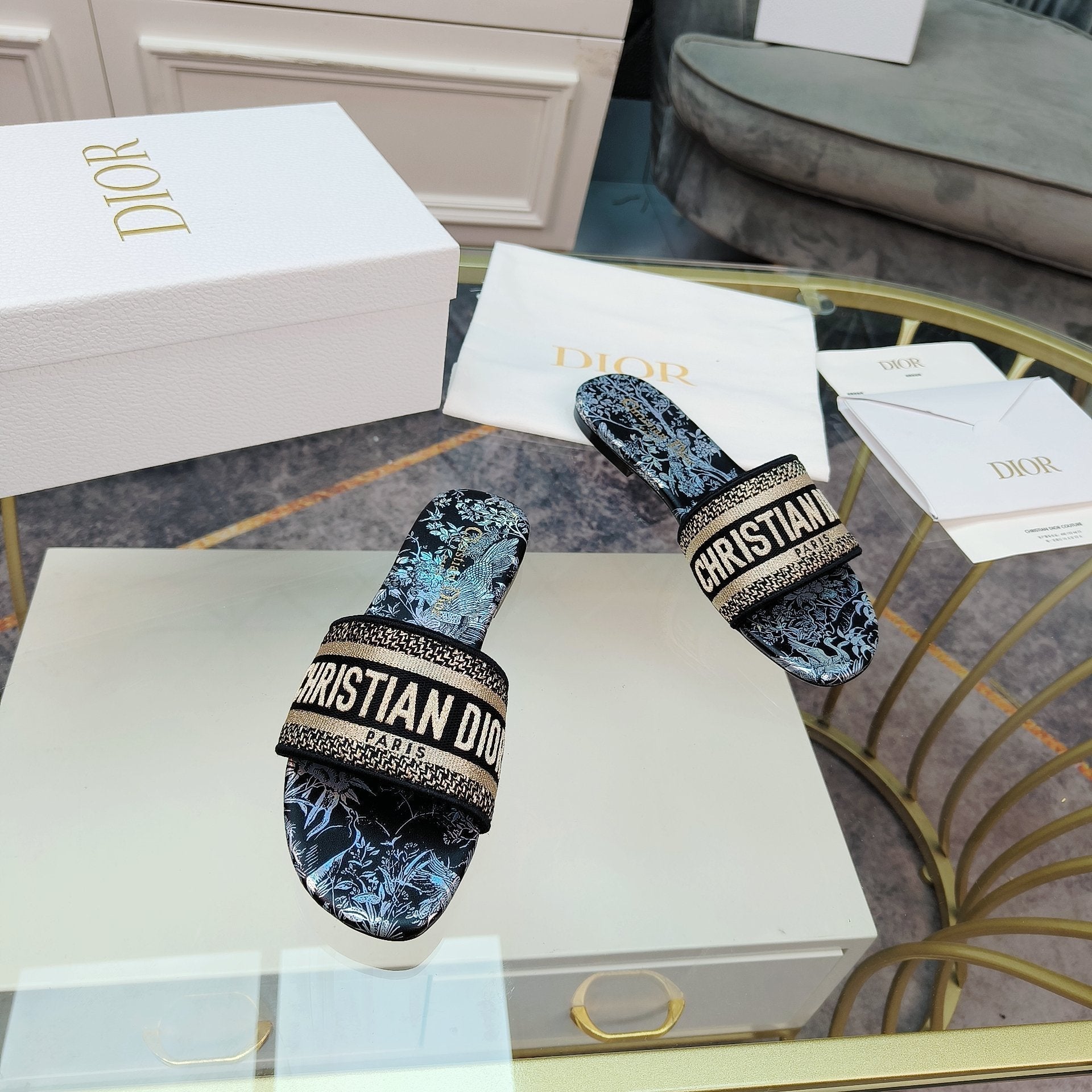 DIOR CD Mule Dway Slide 10mm Multi-motifs Style 4