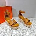 HERMES ELDA ESPADRILLE 80 AMBER CALFSKIN