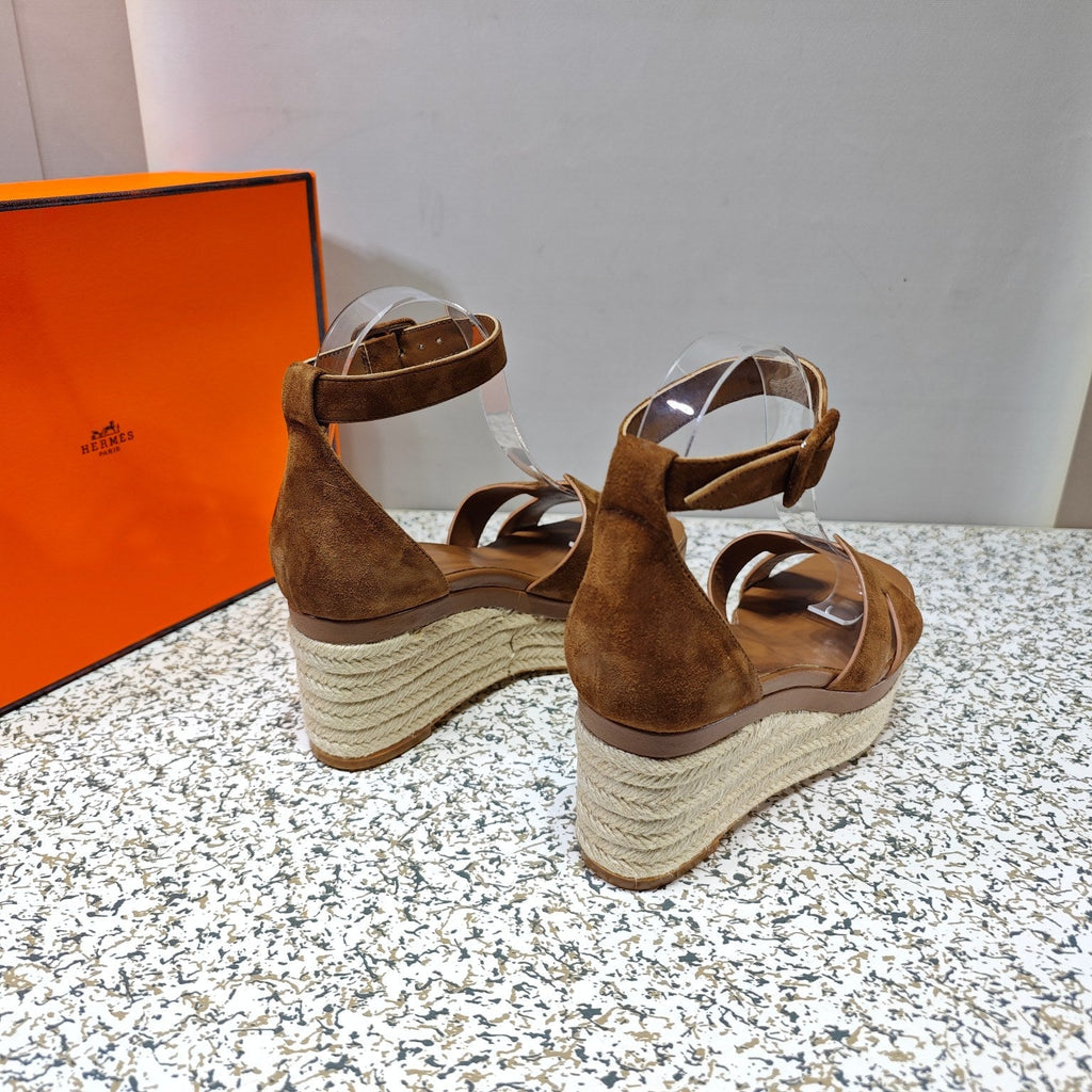 HERMES ELDA ESPADRILLE 80 BROWN SUEDE