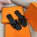 HERMES 0ran Sandal Calfskin Rhinestone Black