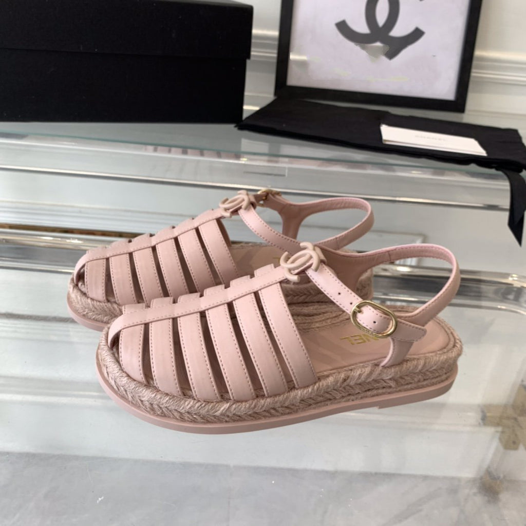 CHANEL roman sandals pink lambskin