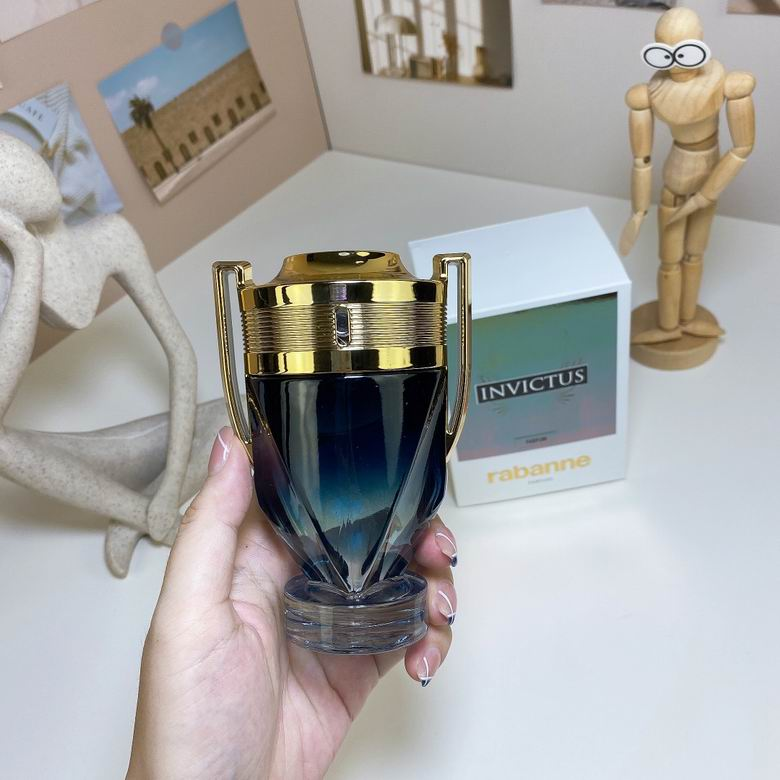 Rabanne Invictus Parfum bottle bottom view showing barcode and product details