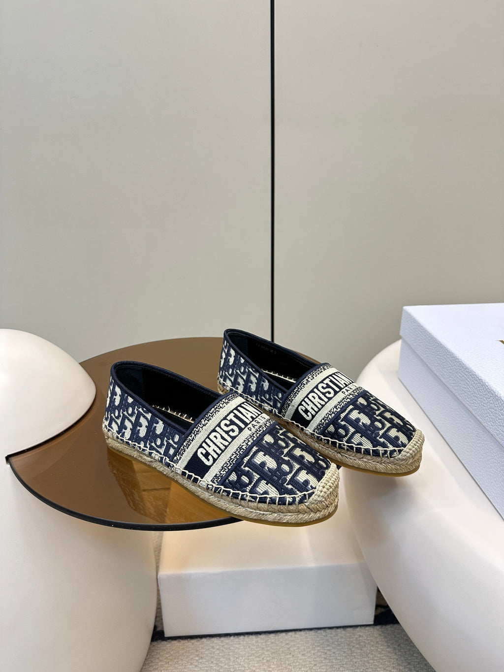 DIOR CD GRANVILLE ESPADRILLE BLUE OBLIQUE EMBROIDERED COTTON 01