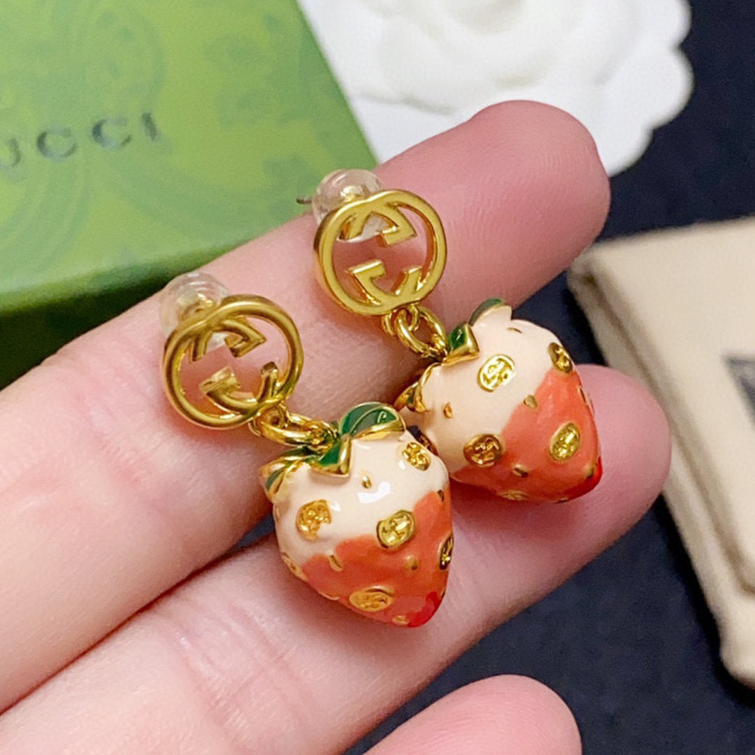 18K Double Gucci Strawberry Earrings