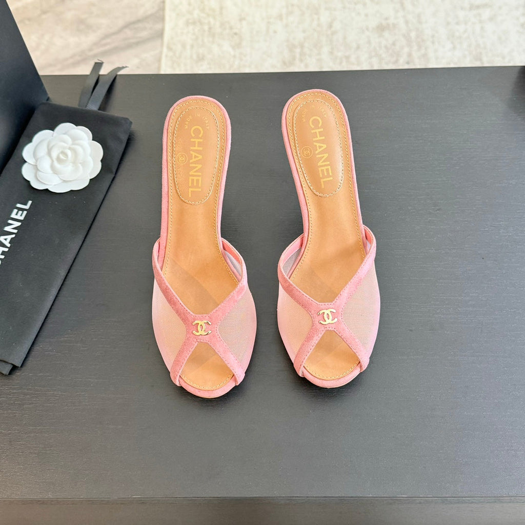 CHANEL Double C High Heel Rose Pink Lambskin