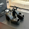 CHANEL HIGH HEEL PLATFORM SANDALS IN BLACK CALFSKIN