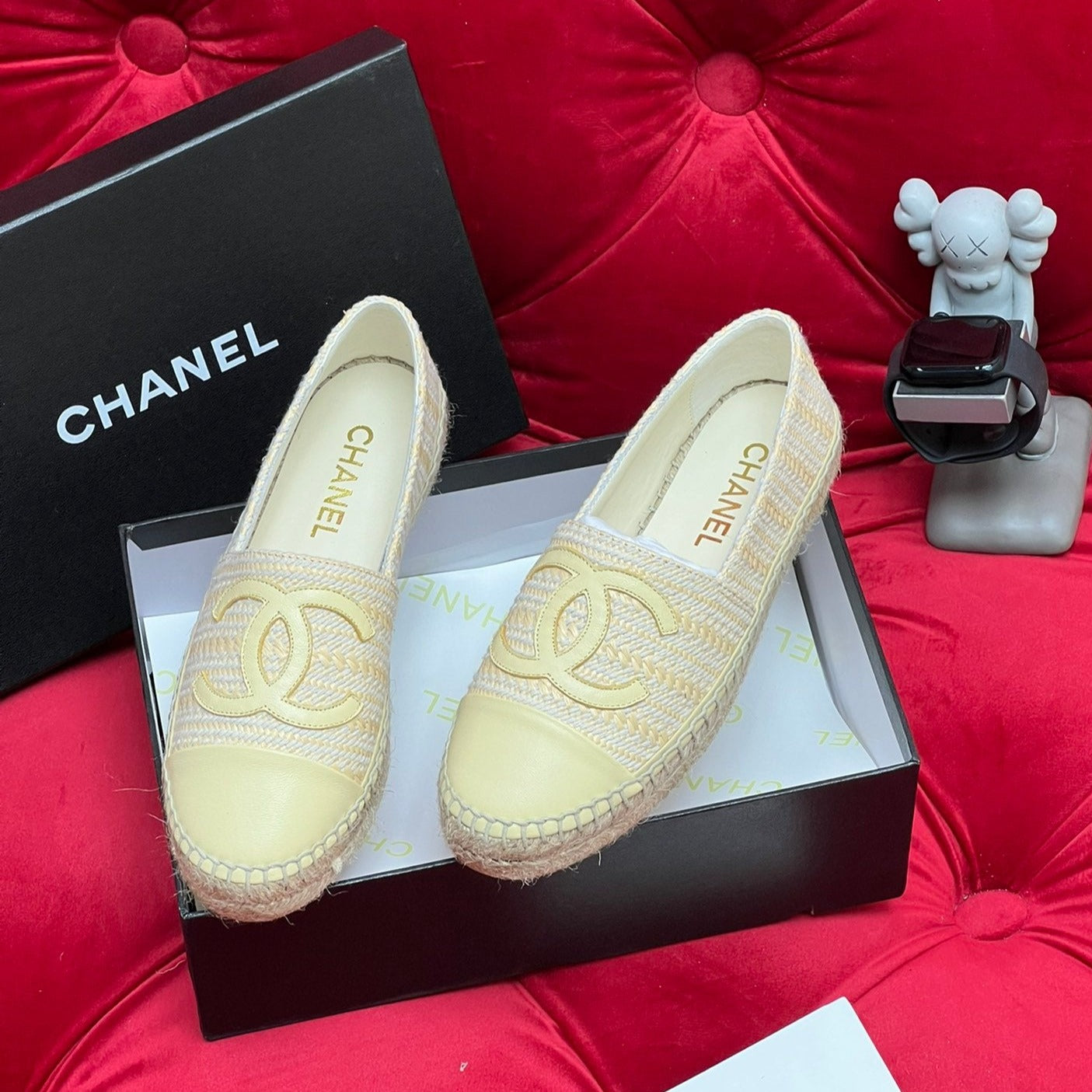 CHANEL WOVEN LOAFERS IN DARK CREAM FABRIC