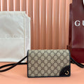 GUCCI EMBLEM WALLET  MONOGRAM 20 IN DARK BROWN AND BLACK CALFSKIN
