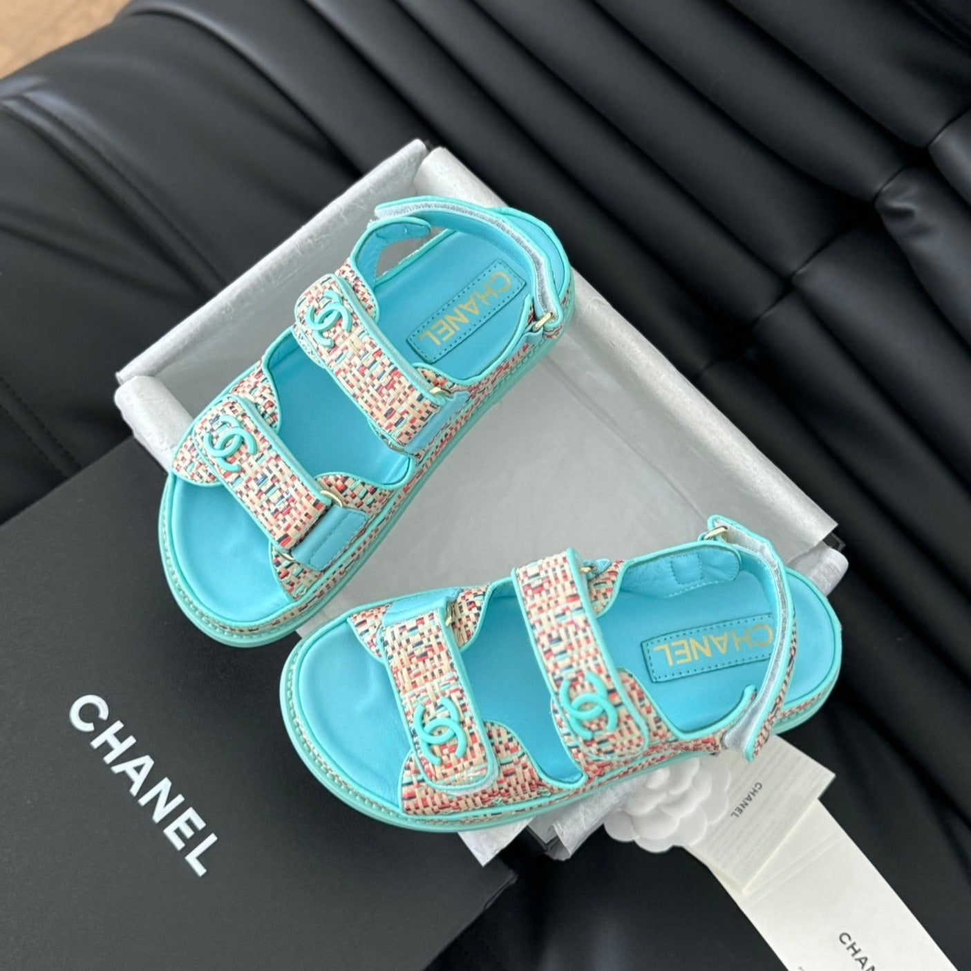 CHANEL Dad Sandals Sheepskin  Azure Blue