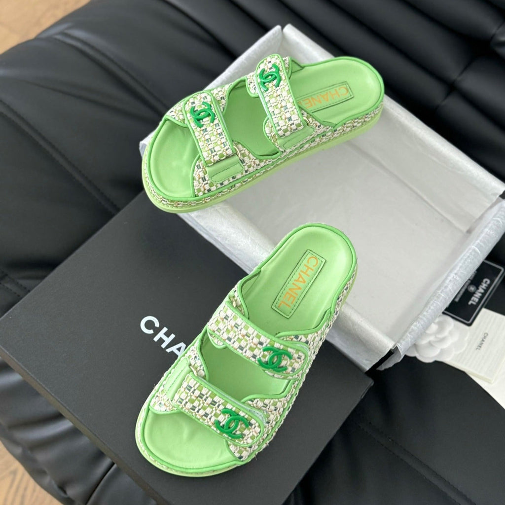 CHANEL Mule Sandals Sheepskin  Light Green