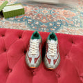 GUCCI RHYTON TRAINER LIGHT GRAY AND SCARLET CALFSKIN