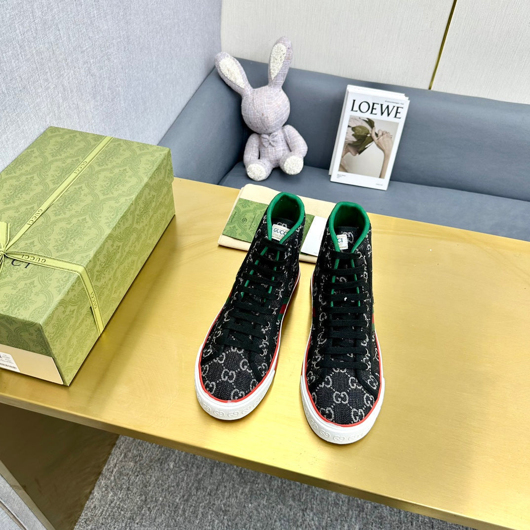 GUCCI TENNIS 1977 HIGH-TOP TRAINER BLACK CANVAS
