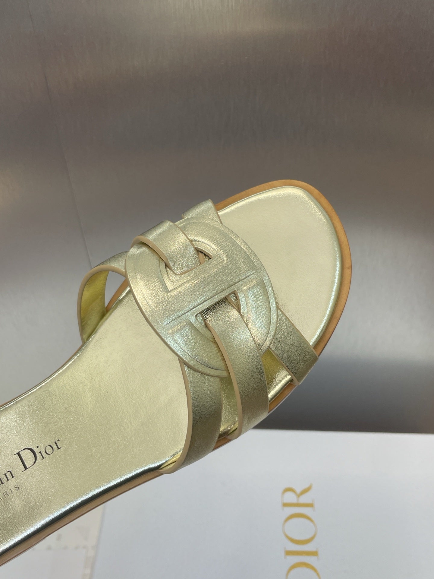 DIOR D-CLUB SLIDE SANDAL 25S IN GOLD GLOSSY CALFSKIN