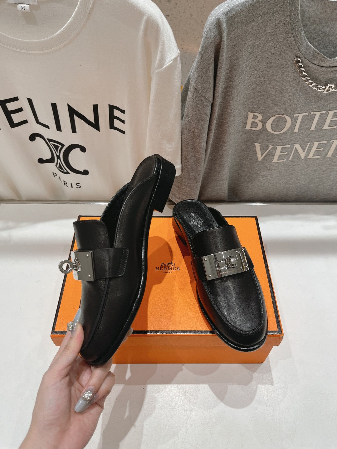 HERMES IOTA MULE BLACK CALFSKIN